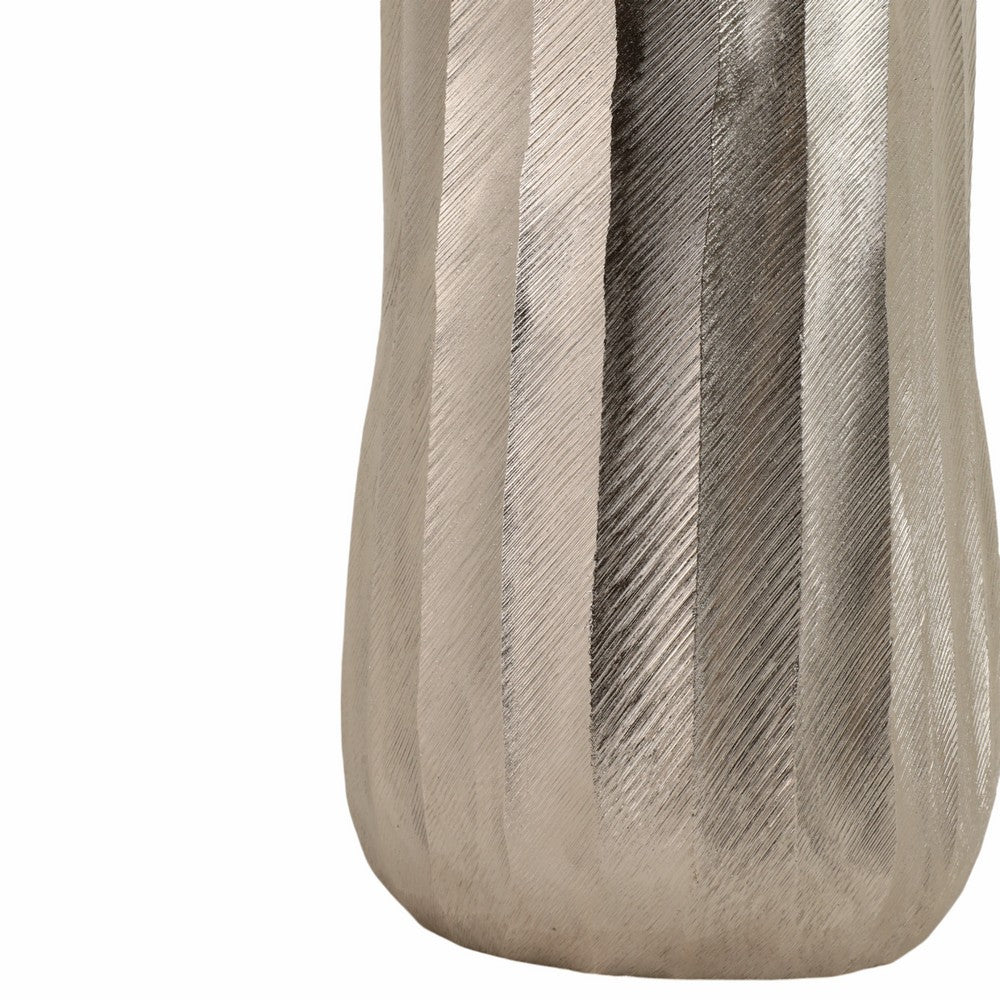 Decorative Floor Vase | Tall Rounded 35" Etched Silver Aluminum Finish