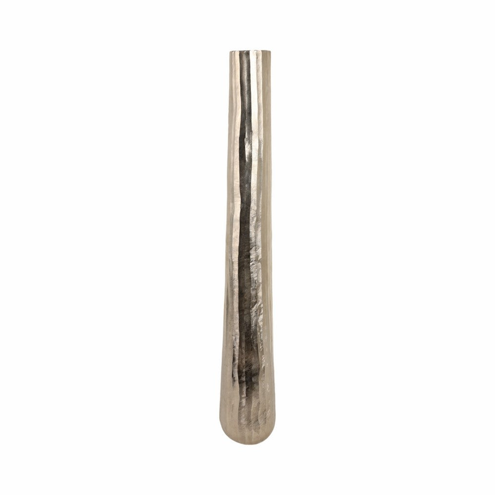 Decorative Floor Vase | Rounded Base | Etched Texture Silver Metal | 48"