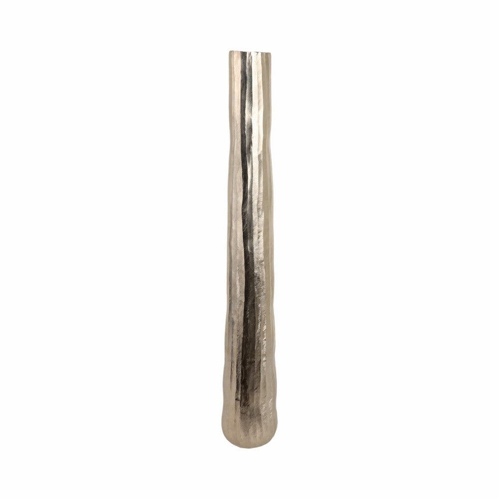Decorative Floor Vase | Rounded Base | Etched Texture Silver Metal | 48"