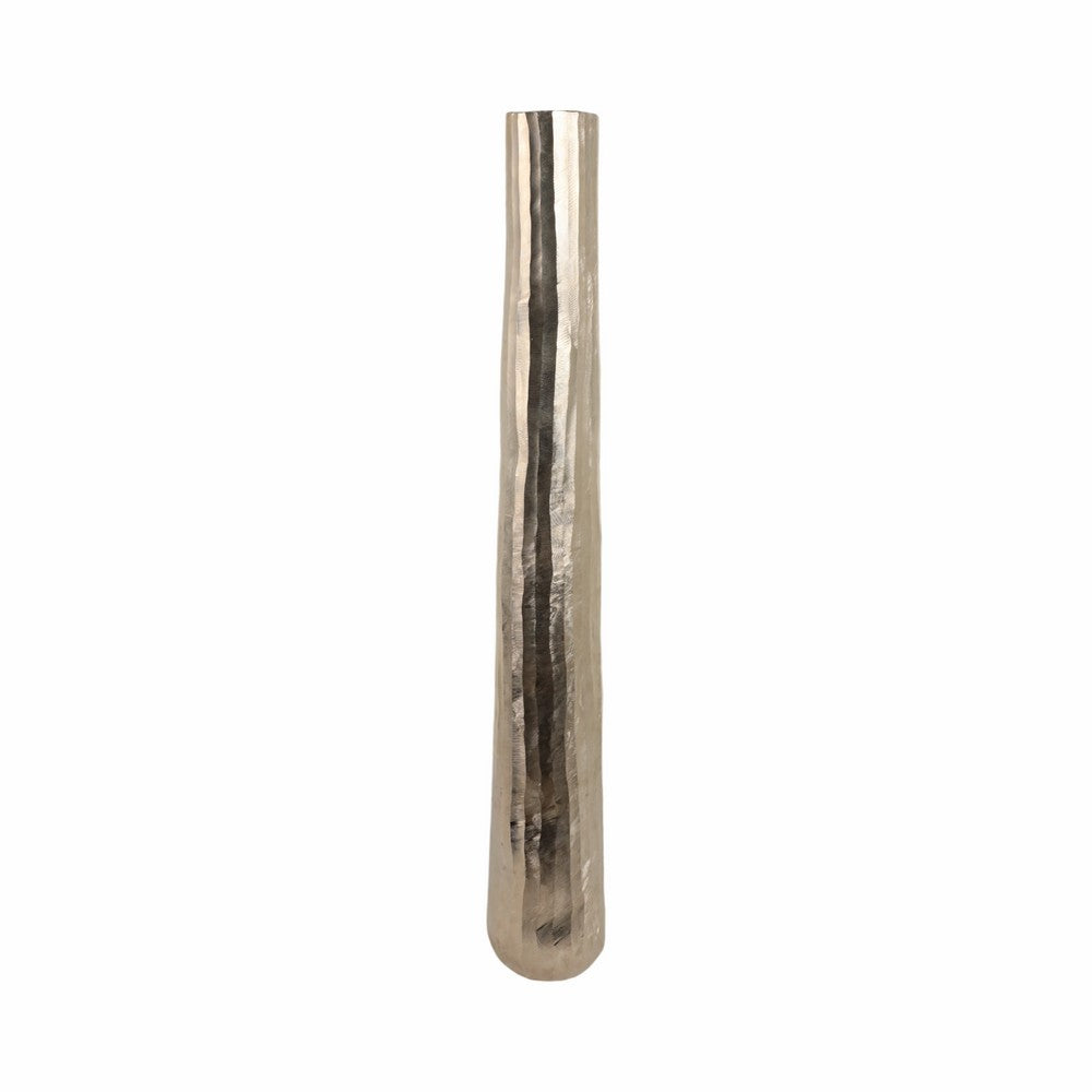 Decorative Floor Vase | Rounded Base | Etched Texture Silver Metal | 48"