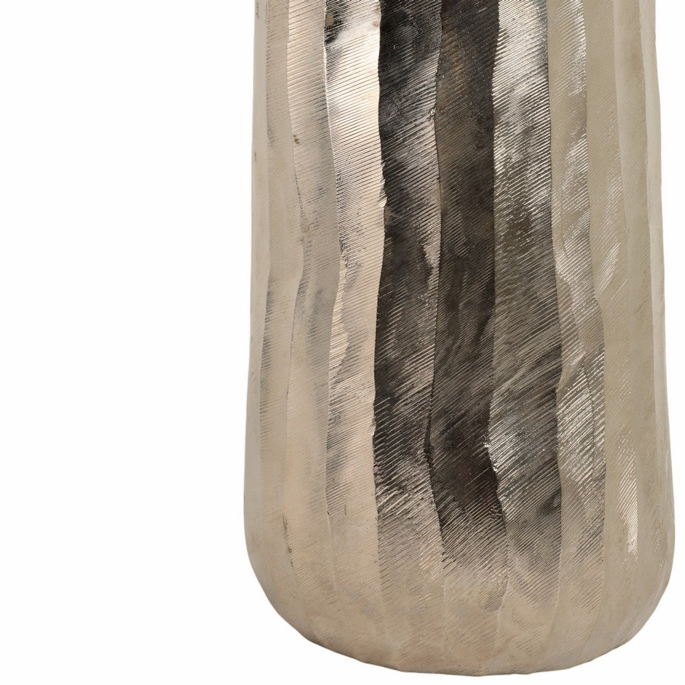 Decorative Floor Vase | Rounded Base | Etched Texture Silver Metal | 48"