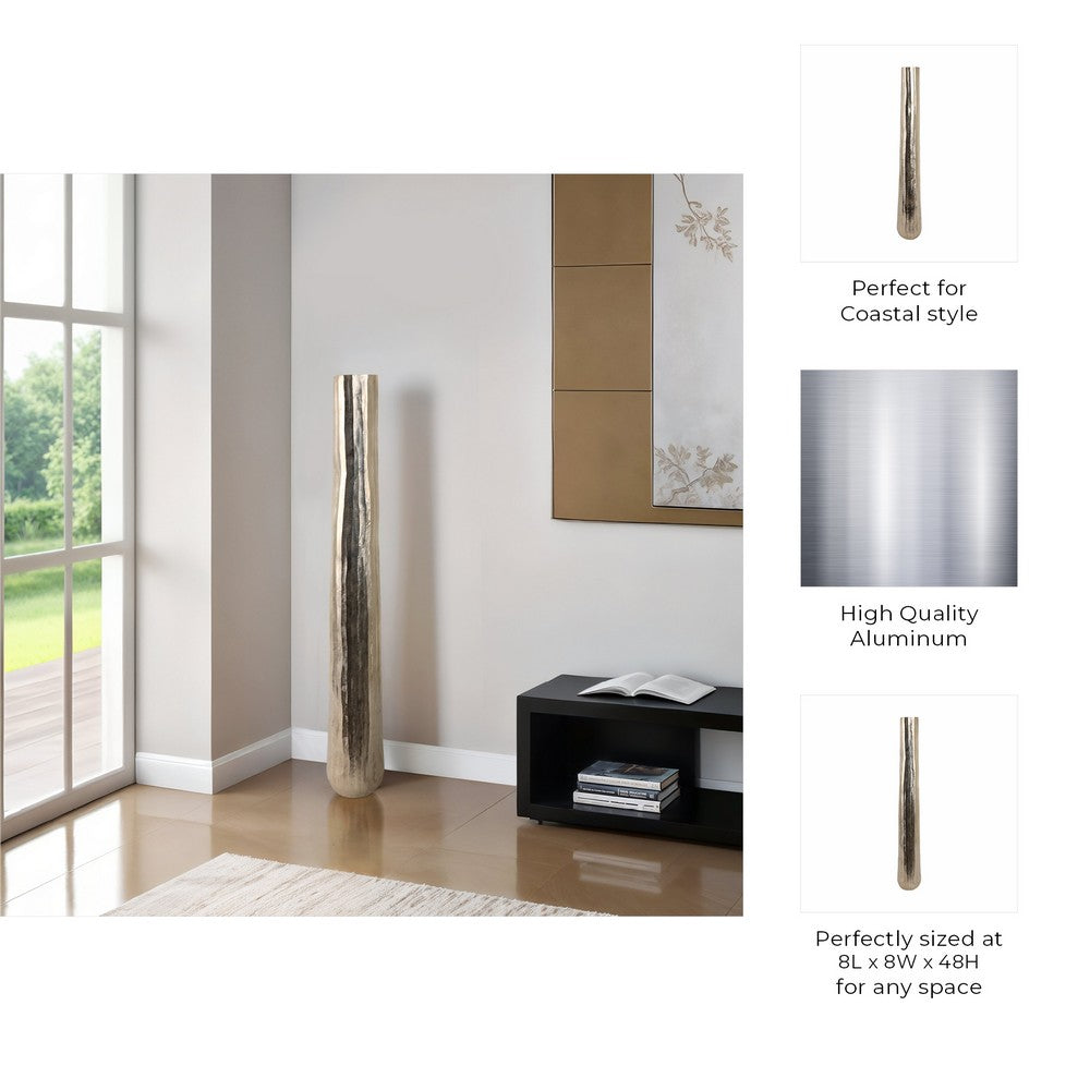 Decorative Floor Vase | Rounded Base | Etched Texture Silver Metal | 48"