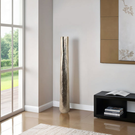 Decorative Floor Vase | Rounded Base | Etched Texture Silver Metal | 48"