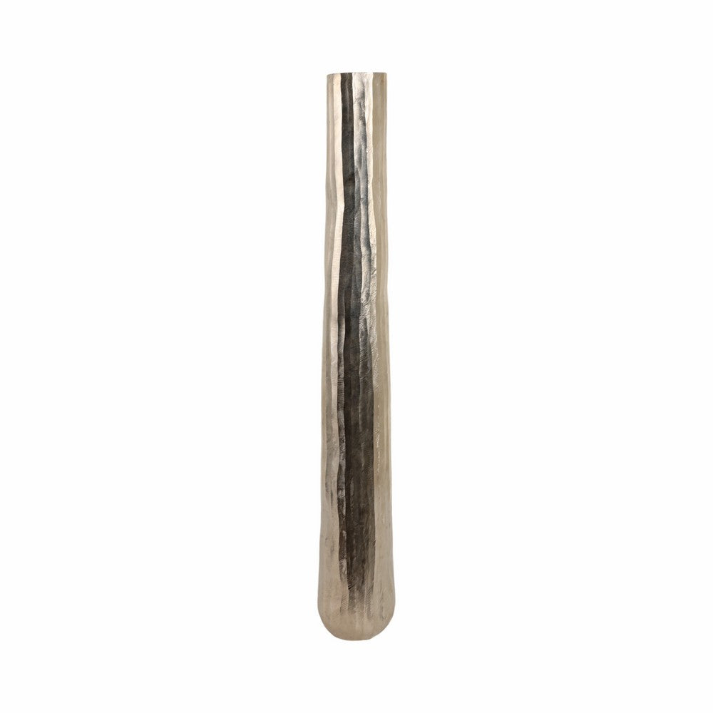 Decorative Floor Vase | Rounded Base | Etched Texture Silver Metal | 48"