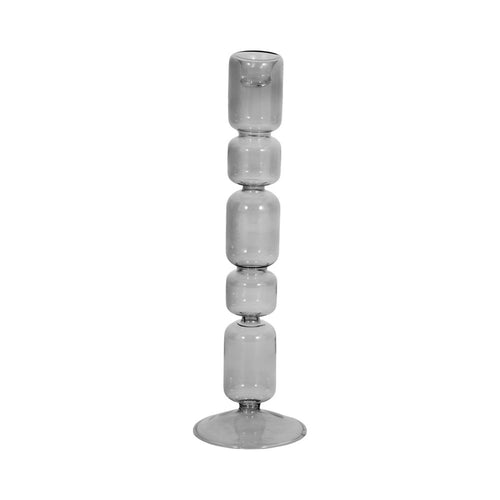 Aziz Decorative Bubble Taper Candle Holder | Smoke Glass Gray 12"