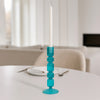 Tall Candle Holder | 10" Glass Mixed Bubble Taper Design | Blue