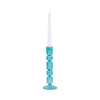 Tall Candle Holder | 10" Glass Mixed Bubble Taper Design | Blue