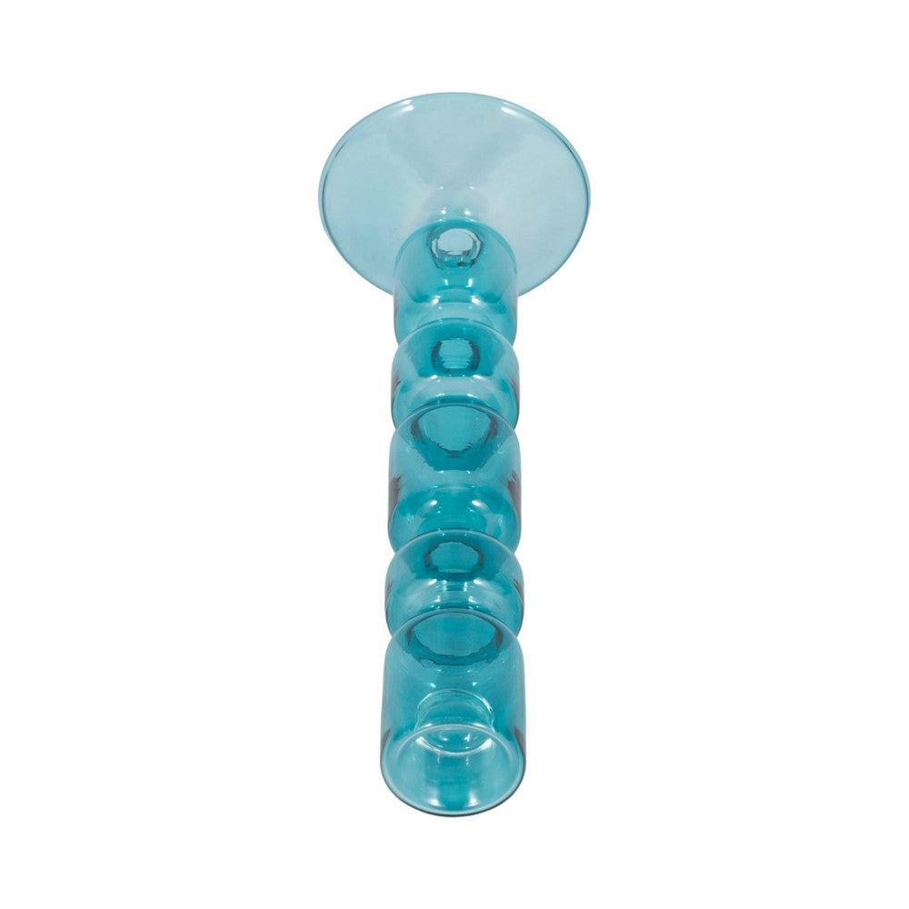Tall Candle Holder | 10" Glass Mixed Bubble Taper Design | Blue
