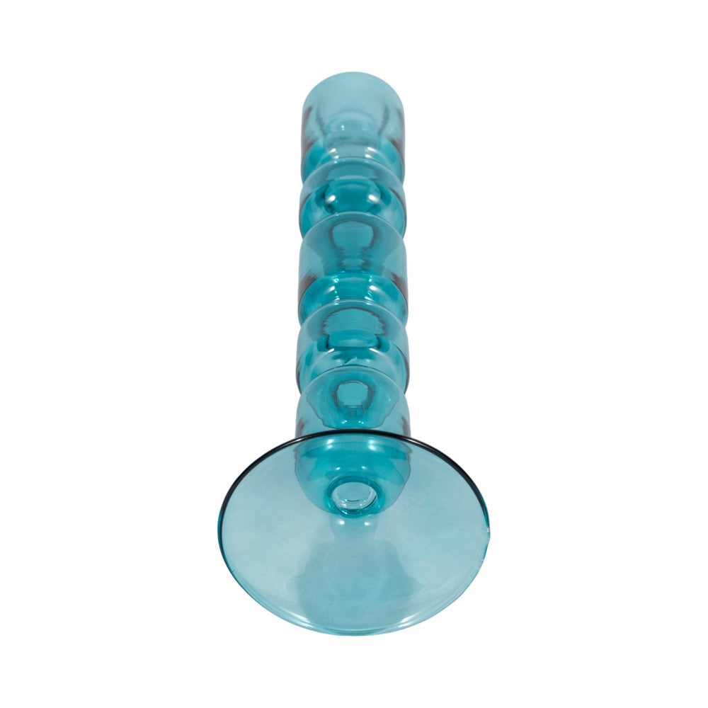 Tall Candle Holder | 10" Glass Mixed Bubble Taper Design | Blue