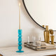 Tall Candle Holder | 10" Glass Mixed Bubble Taper Design | Blue