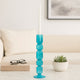 Bubble Stacked Taper Candle Holder | Glossy Aqua Blue Glass | 12"