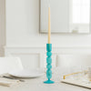 Bubble Stacked Taper Candle Holder | Glossy Aqua Blue Glass | 12"