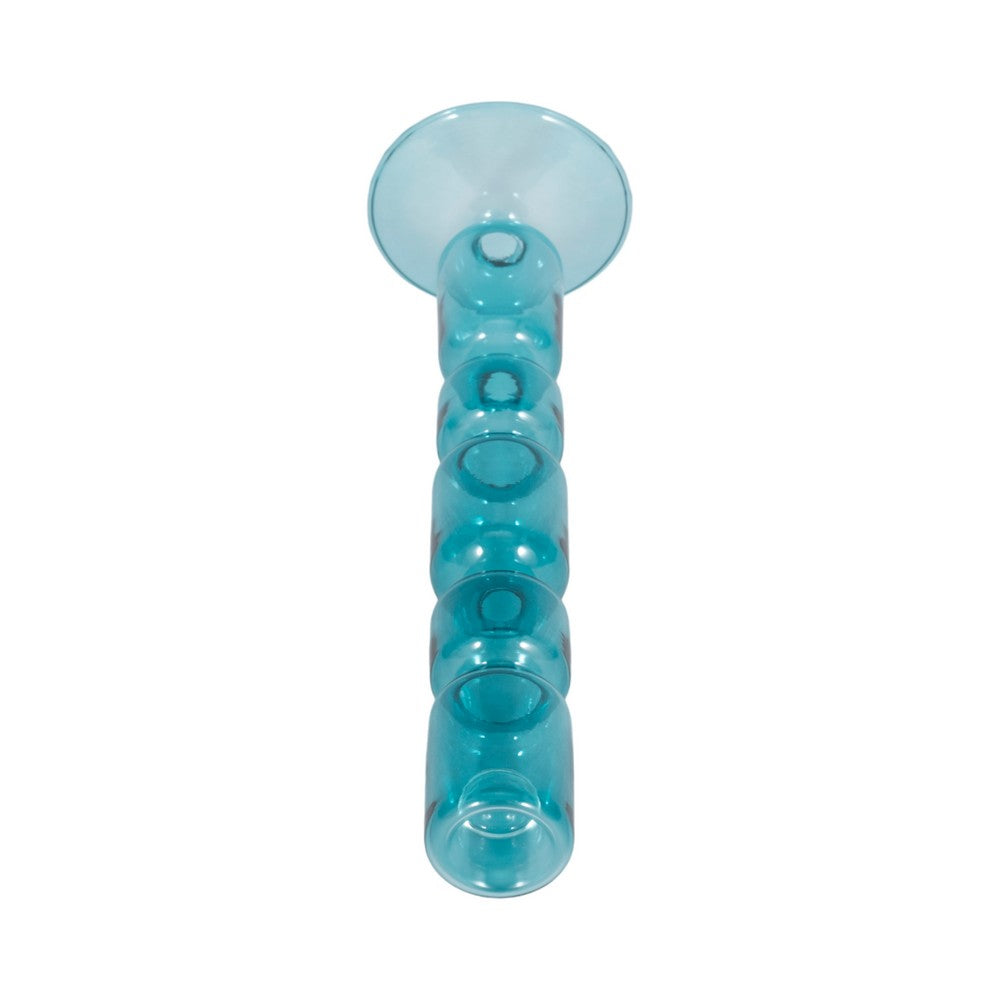 Bubble Stacked Taper Candle Holder | Glossy Aqua Blue Glass | 12"