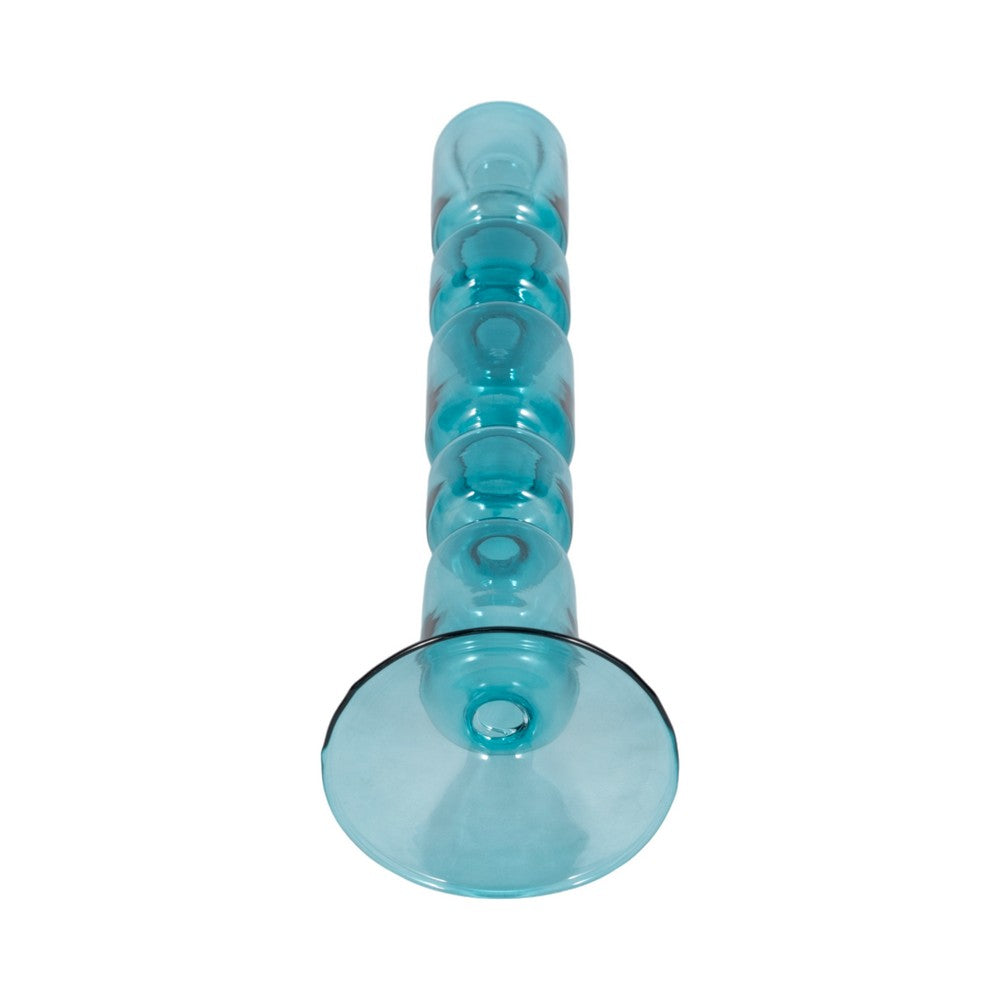 Bubble Stacked Taper Candle Holder | Glossy Aqua Blue Glass | 12"