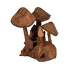 Decorative Mushroom Cluster Sculpture | 13" Dark Natural Brown Teak Wood
