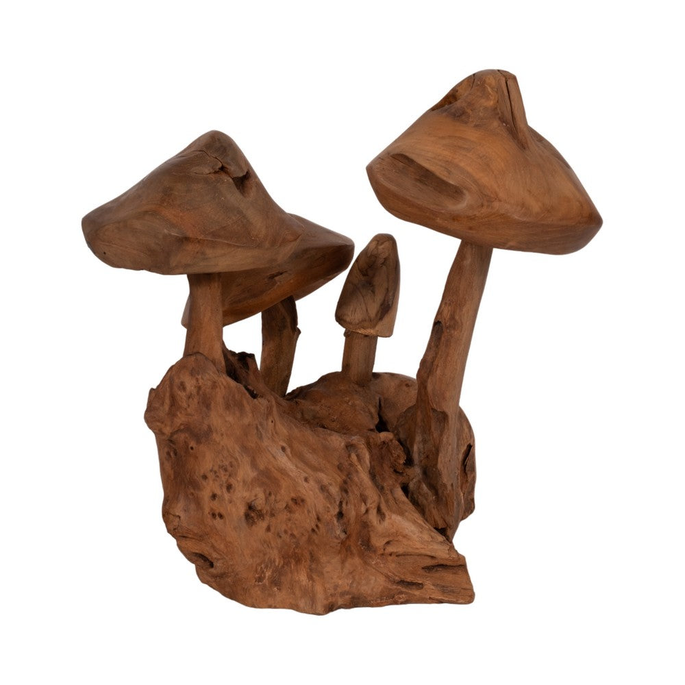 Decorative Mushroom Cluster Sculpture | 13" Dark Natural Brown Teak Wood