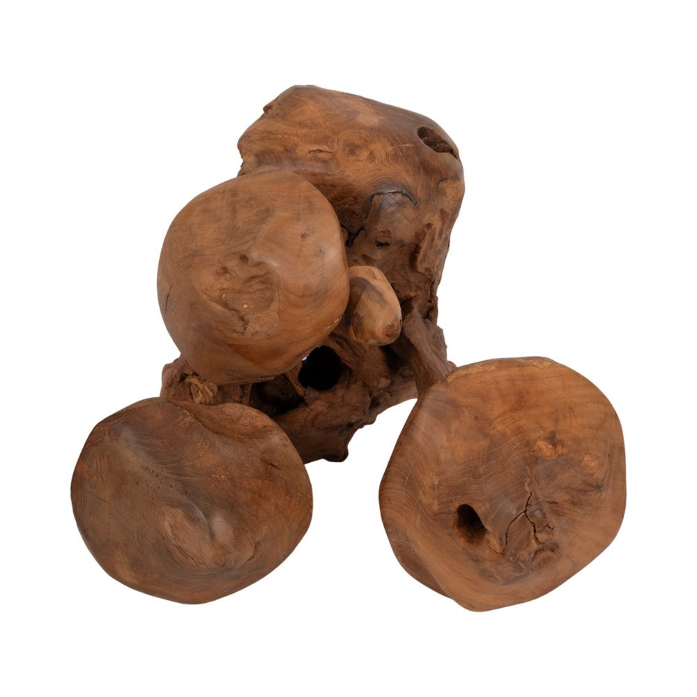 Decorative Mushroom Cluster Sculpture | 13" Dark Natural Brown Teak Wood