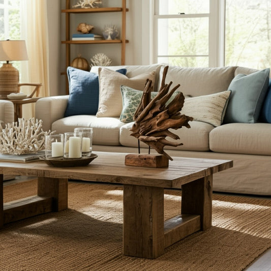 Decorative Sculpture of a Fish on a Stand | Carved Brown Teak Wood | 30"