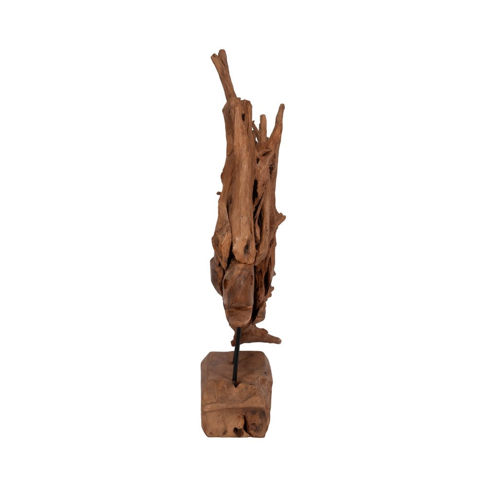 Decorative Sculpture of a Fish on a Stand | Carved Brown Teak Wood | 30"