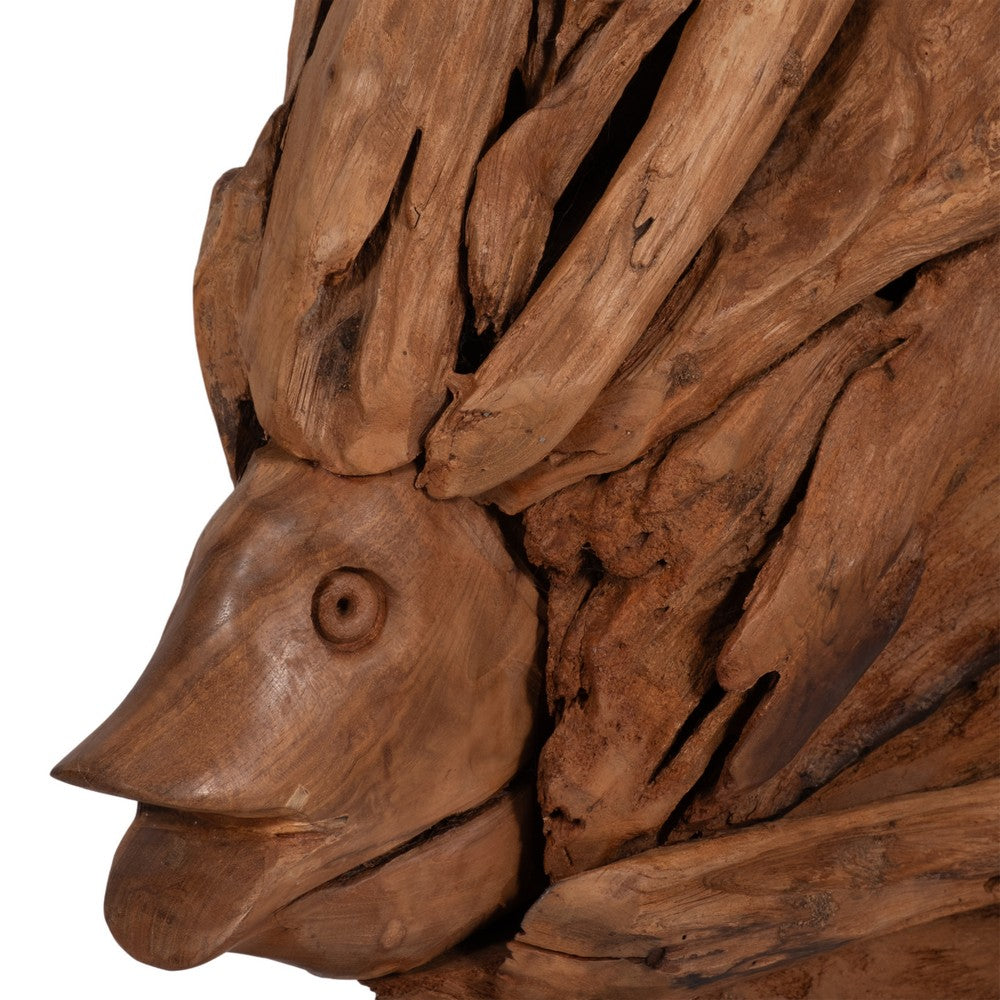 Decorative Sculpture of a Fish on a Stand | Carved Brown Teak Wood | 30"