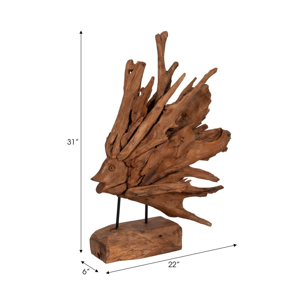Decorative Sculpture of a Fish on a Stand | Carved Brown Teak Wood | 30"