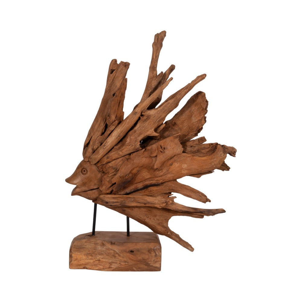 Decorative Sculpture of a Fish on a Stand | Carved Brown Teak Wood | 30"