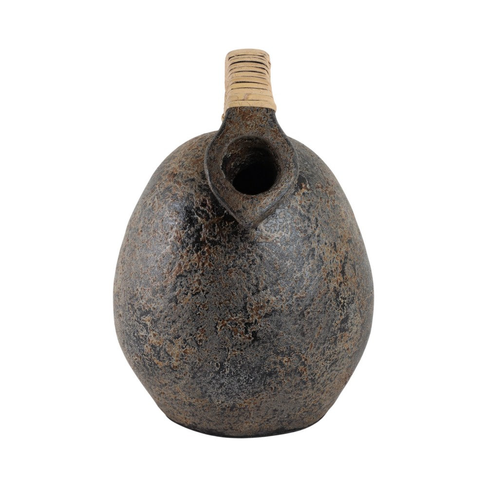 Kael Decorative Jug Vase | Wrapped Rattan Handle | Gray Terracotta 13"