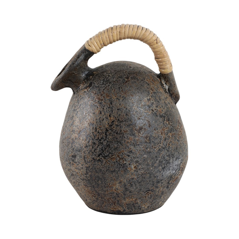 Kael Decorative Jug Vase | Wrapped Rattan Handle | Gray Terracotta 13"