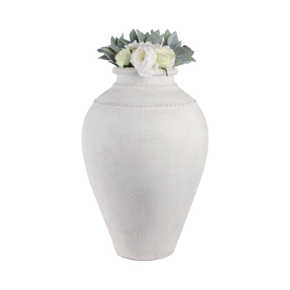 Decorative Accent Tall Floor Vase | 30" Rustic Ivory White Terracotta