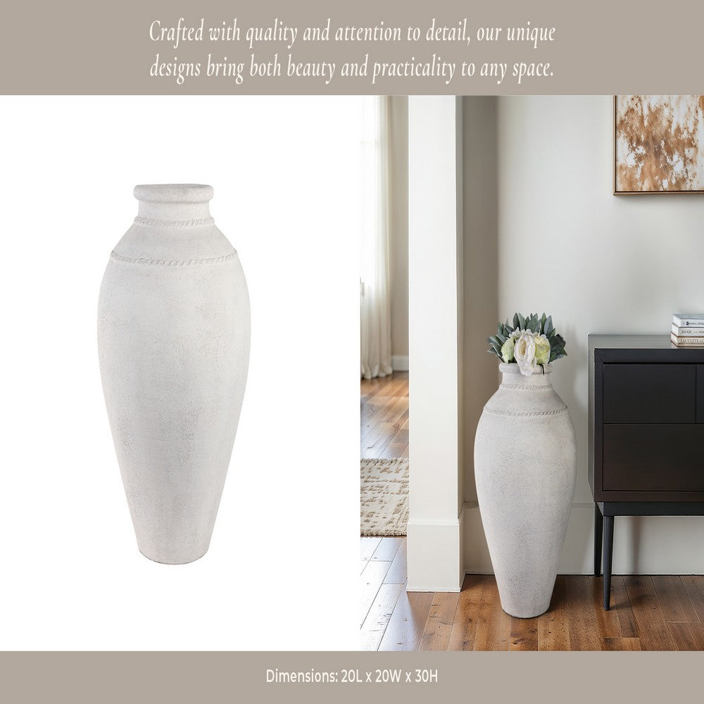 Decorative Accent Tall Floor Vase | 30" Rustic Ivory White Terracotta