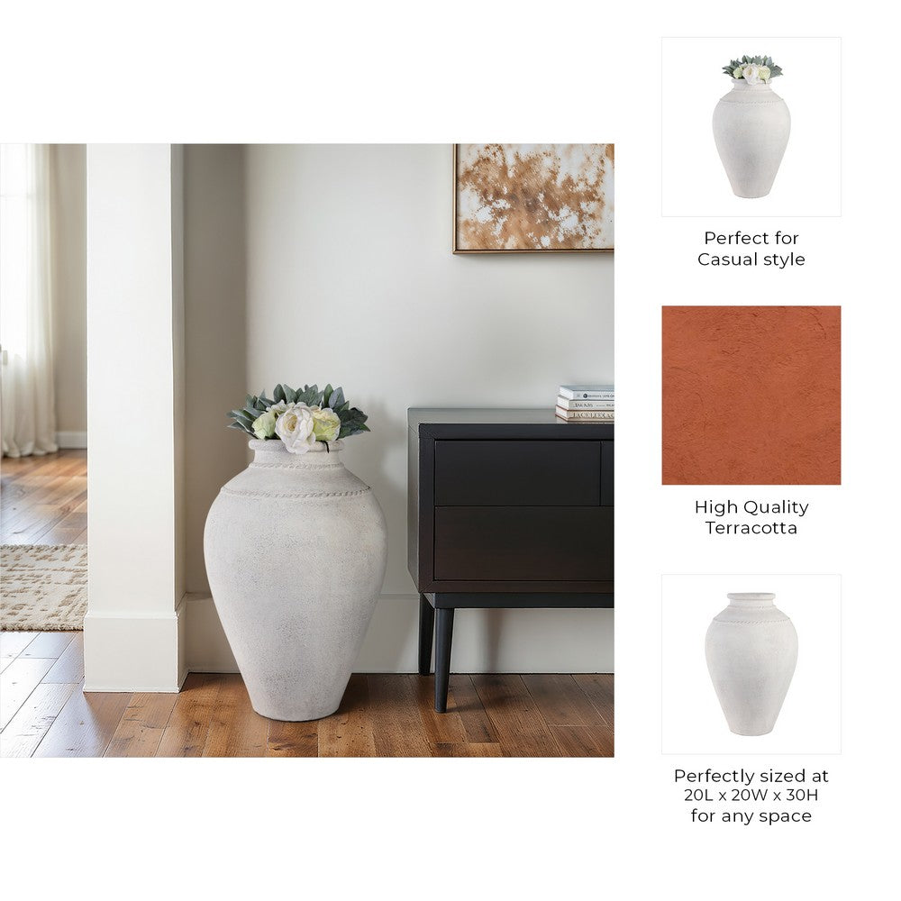 Decorative Accent Tall Floor Vase | 30" Rustic Ivory White Terracotta