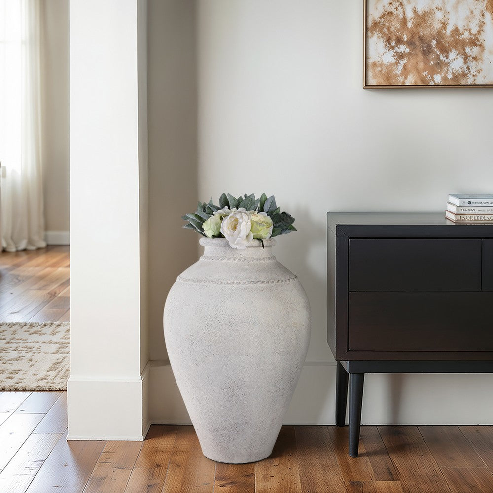 Decorative Accent Tall Floor Vase | 30" Rustic Ivory White Terracotta