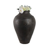 Decorative Floor Vase w Sculpted Rim | Matte Rustic Black | 30"