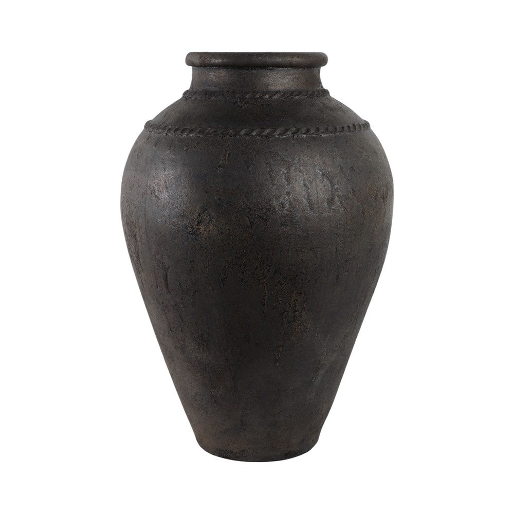 Decorative Floor Vase w Sculpted Rim | Matte Rustic Black | 30"