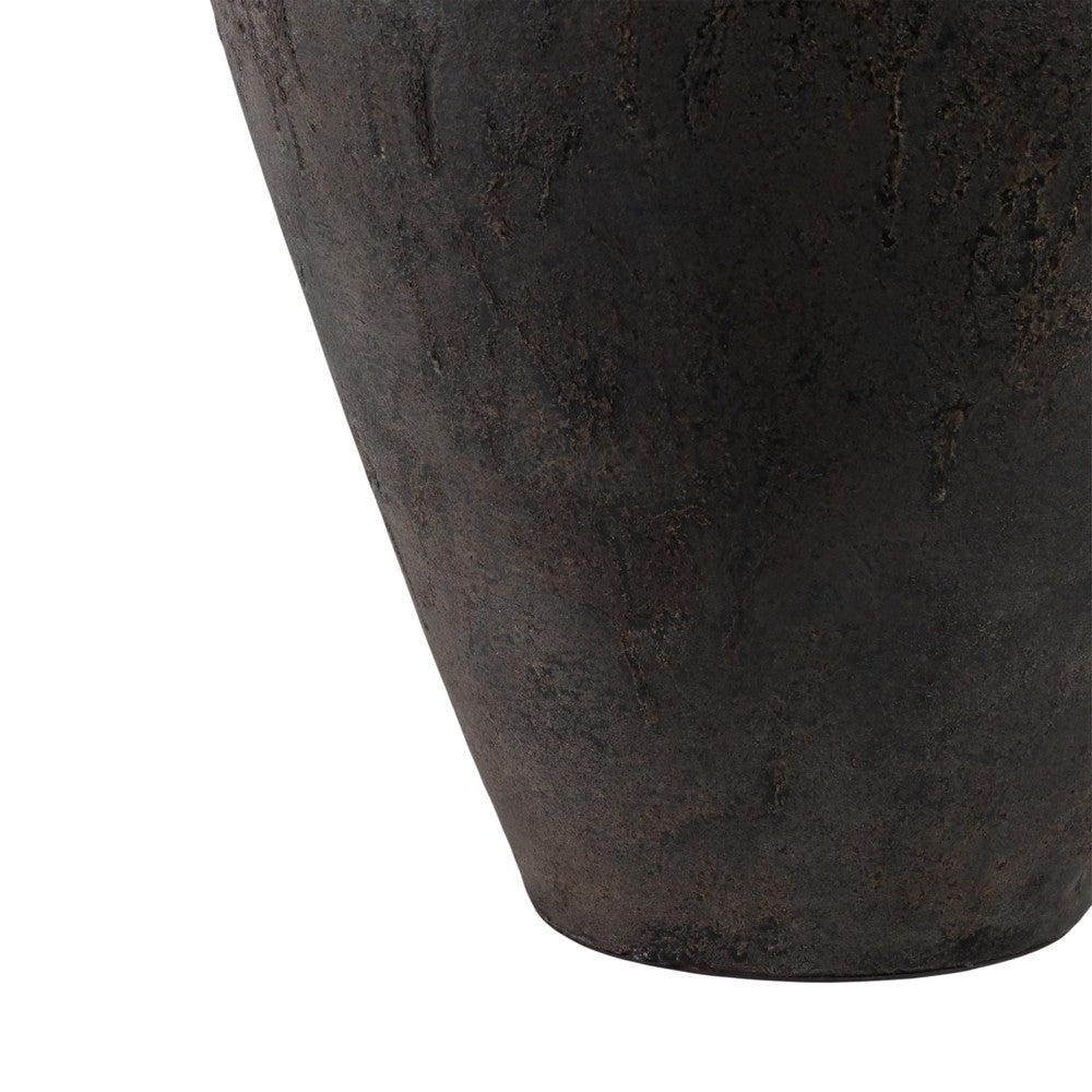 Decorative Floor Vase w Sculpted Rim | Matte Rustic Black | 30"