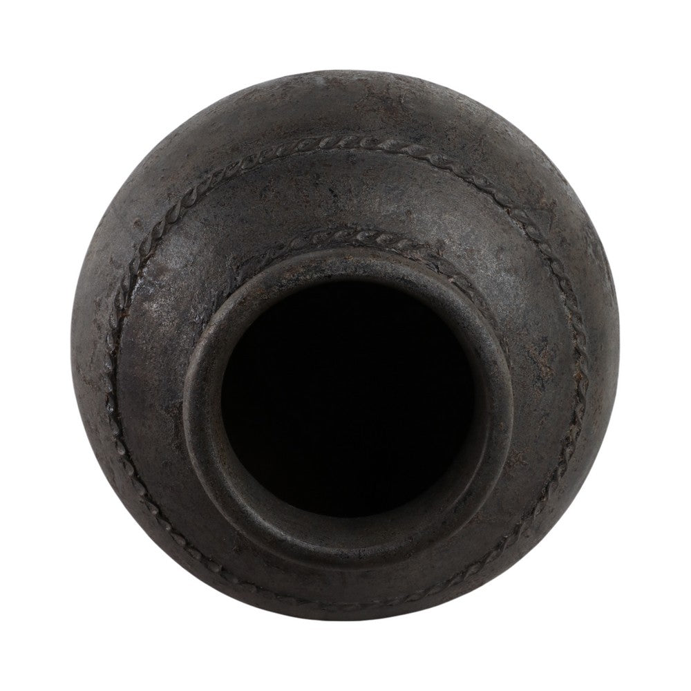 Decorative Floor Vase w Sculpted Rim | Matte Rustic Black | 30"