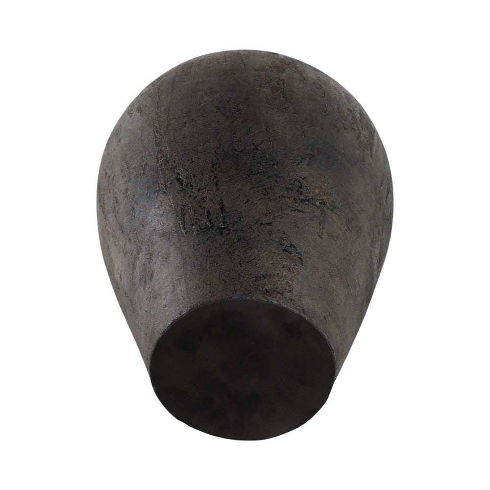 Decorative Floor Vase w Sculpted Rim | Matte Rustic Black | 30"