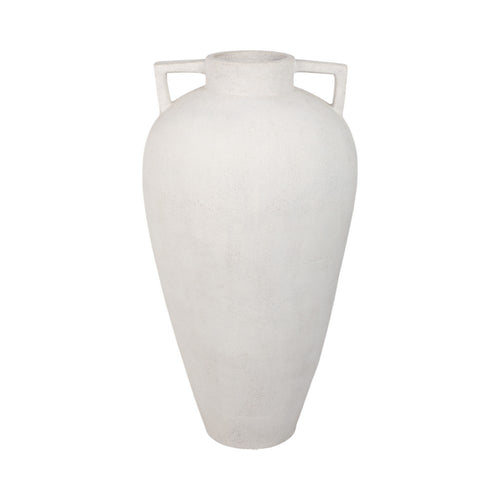 Floor Vase | 40" Amphora Shape with Side Handles | Ivory Terracotta
