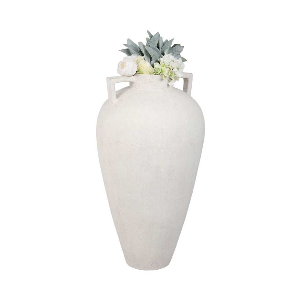 Floor Vase | 40" Amphora Shape with Side Handles | Ivory Terracotta
