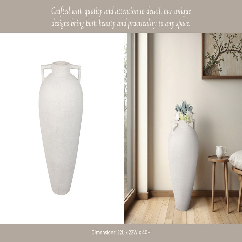 Floor Vase | 40" Amphora Shape with Side Handles | Ivory Terracotta
