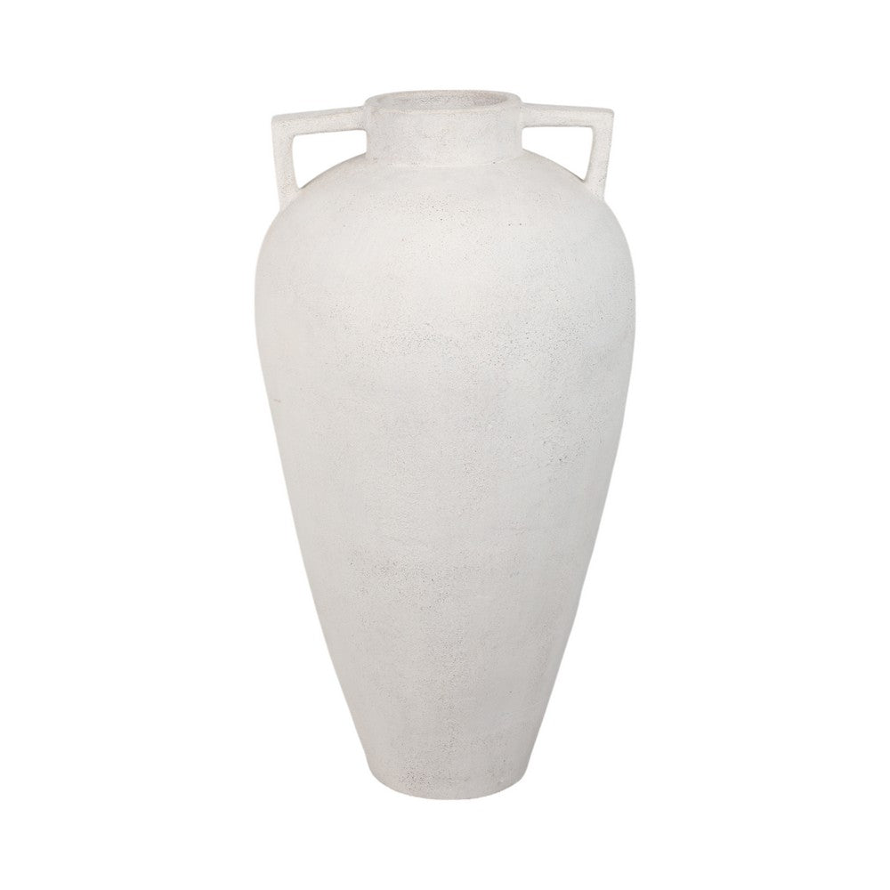 Floor Vase | 40" Amphora Shape with Side Handles | Ivory Terracotta