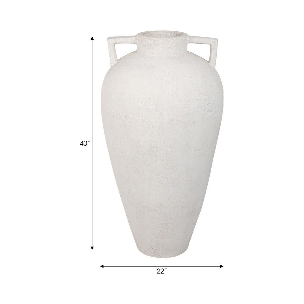 Floor Vase | 40" Amphora Shape with Side Handles | Ivory Terracotta