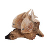 Decorative Swimming Fish on Branch Sculpture | Carved Brown Wood | 12"