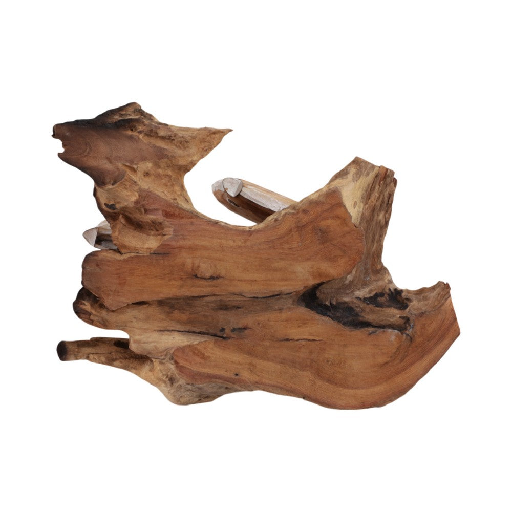 Decorative Swimming Fish on Branch Sculpture | Carved Brown Wood | 12"