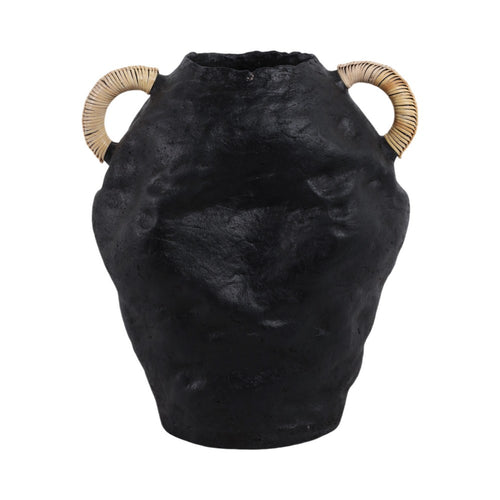 Jug Vase with Rattan Handles | Pottery Shape | Black Terracotta 13"