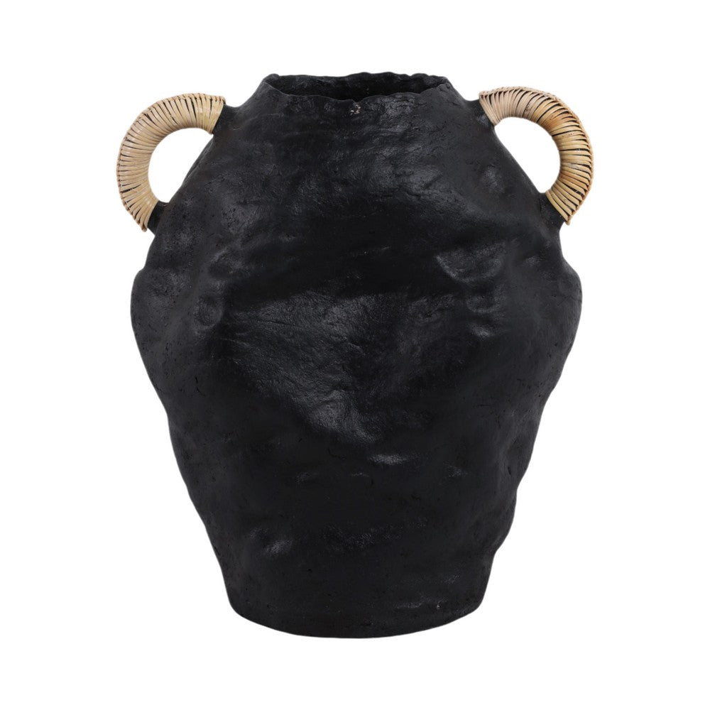 Jug Vase with Rattan Handles | Pottery Shape | Black Terracotta 13"