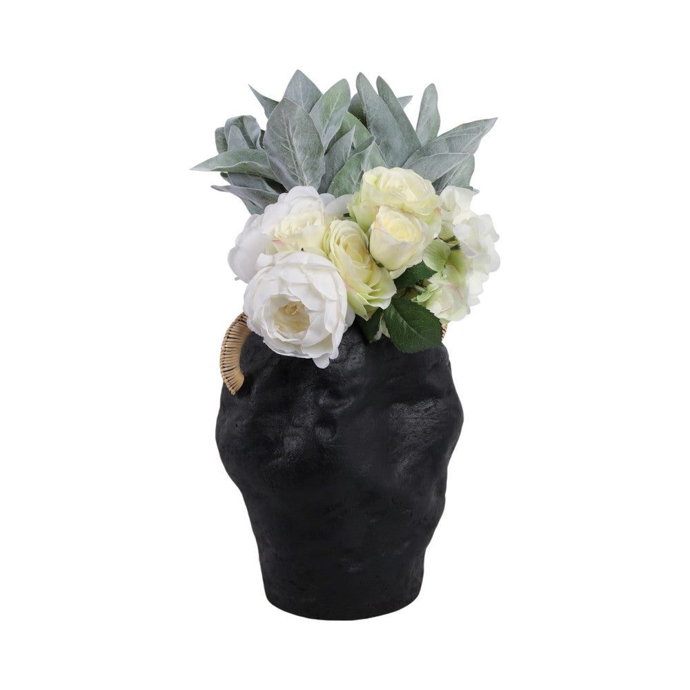 Jug Vase with Rattan Handles | Pottery Shape | Black Terracotta 13"
