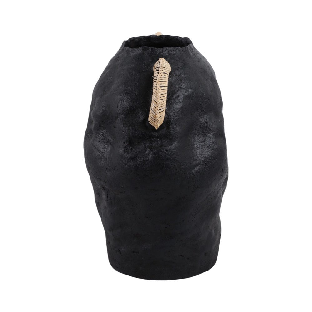 Jug Vase with Rattan Handles | Pottery Shape | Black Terracotta 13"