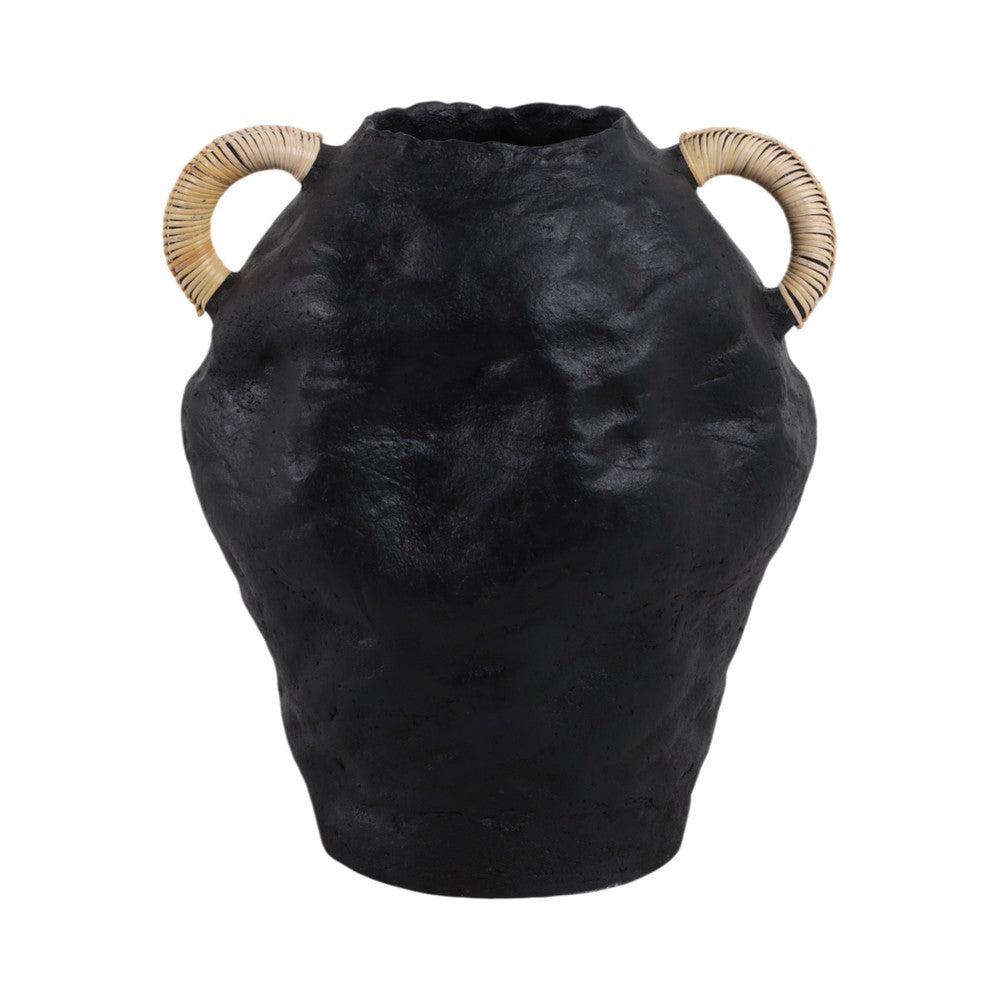 Jug Vase with Rattan Handles | Pottery Shape | Black Terracotta 13"