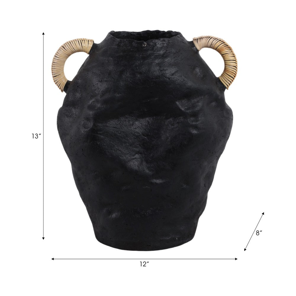 Jug Vase with Rattan Handles | Pottery Shape | Black Terracotta 13"
